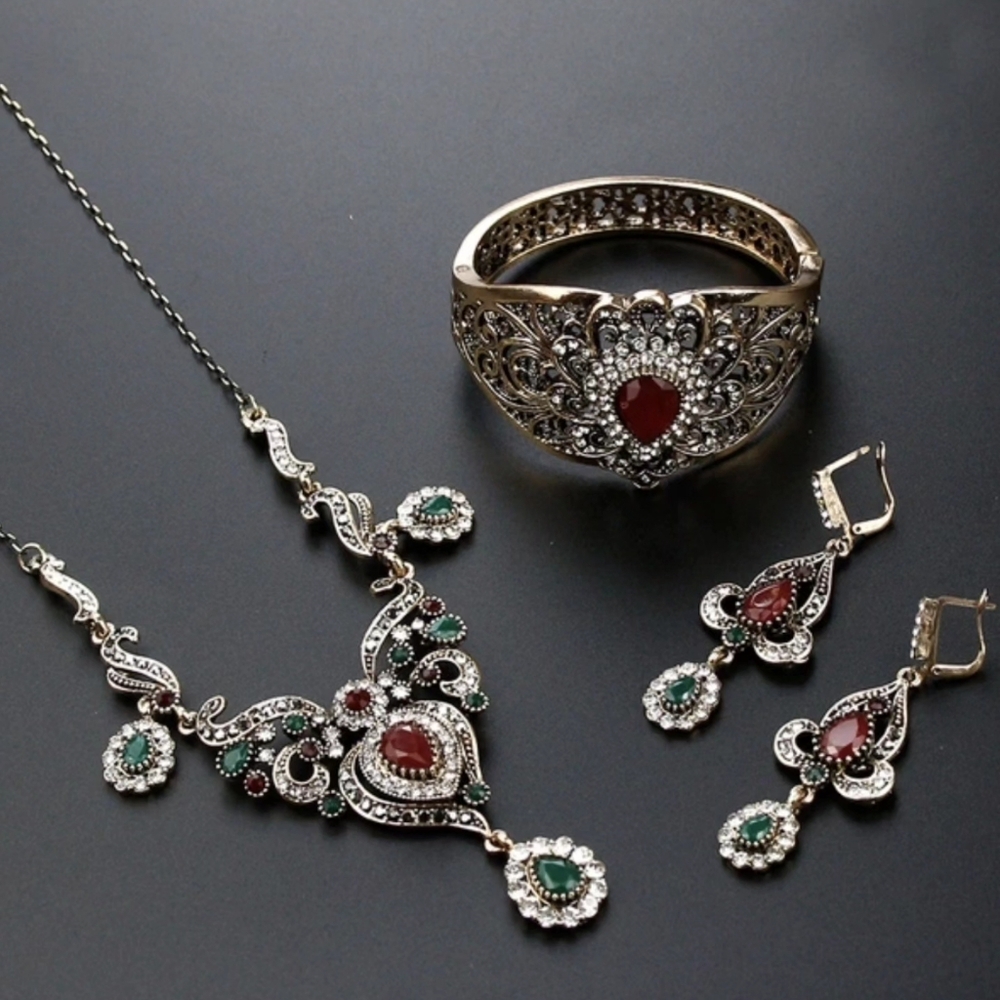Turkish Vintage Loking JewelrySet for Women,NEW,2Pcs,Ancient,Wedding, Bridal Set - Picture 6 of 17